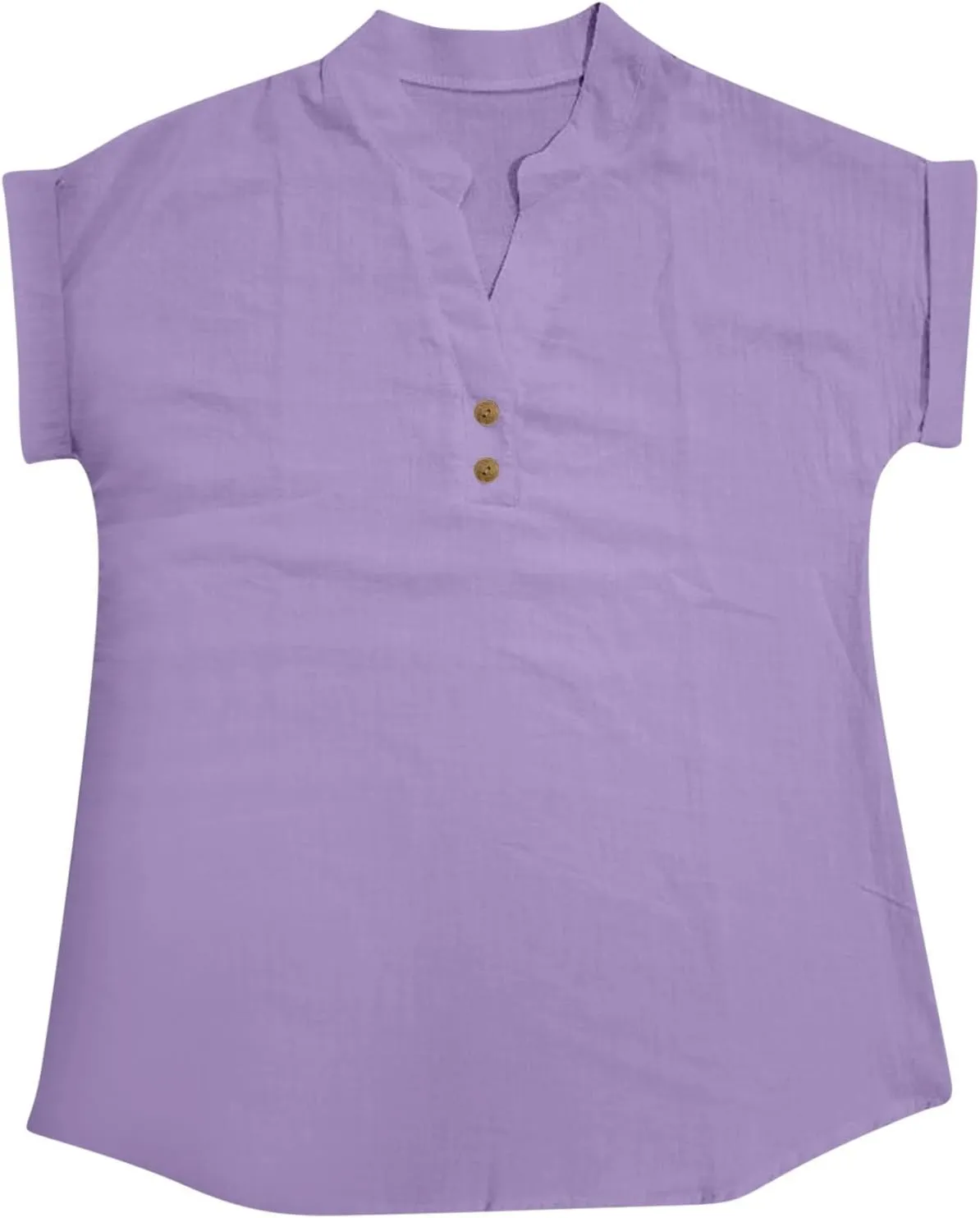 Women Button Shirts Linen Rolled Cuffed Short Sleeve V Neck 2024 Summer Shirts Casual Loose Solid Blouse Tops