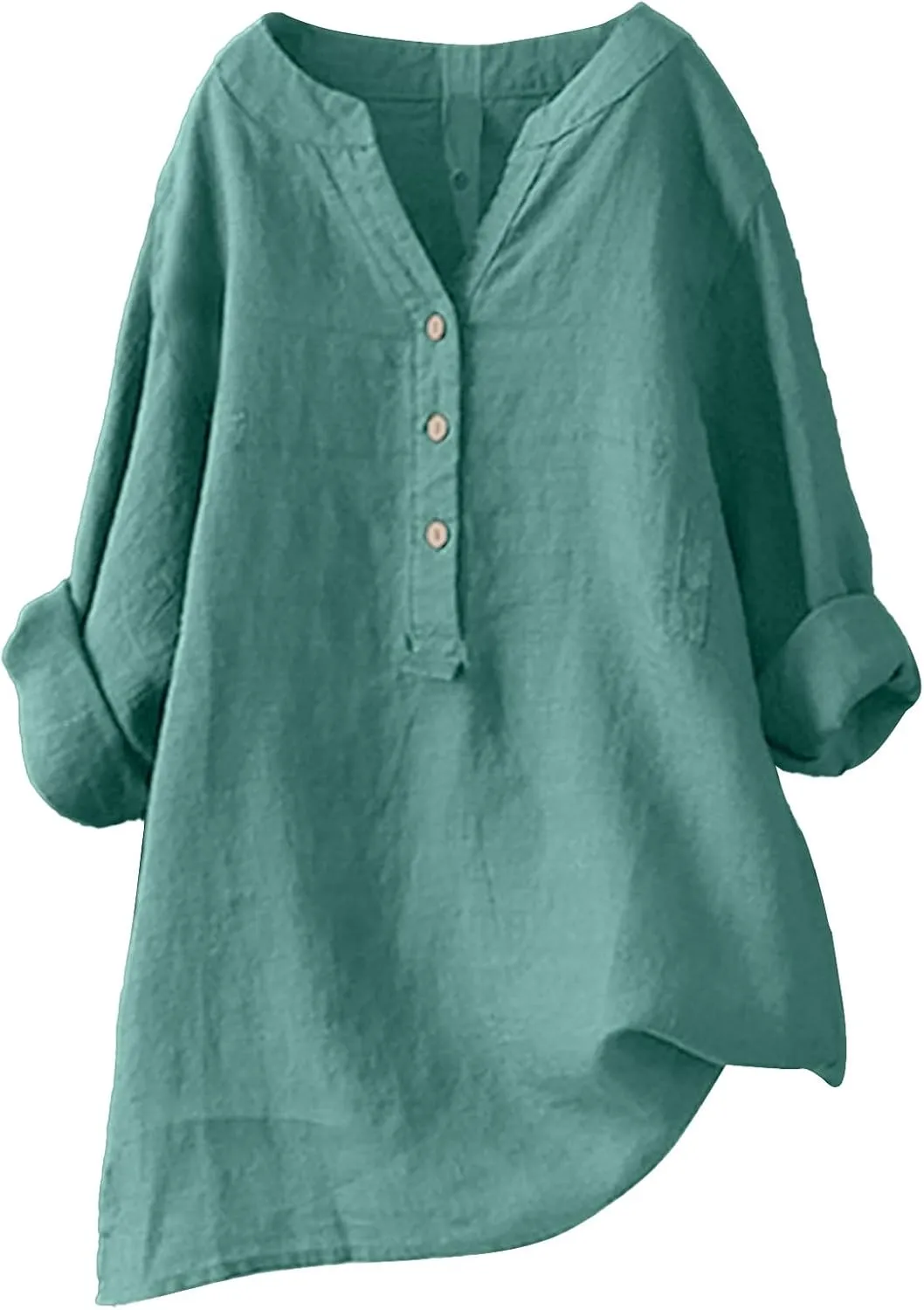 Women Button Shirts Linen Rolled Cuffed Short Sleeve V Neck 2024 Summer Shirts Casual Loose Solid Blouse Tops
