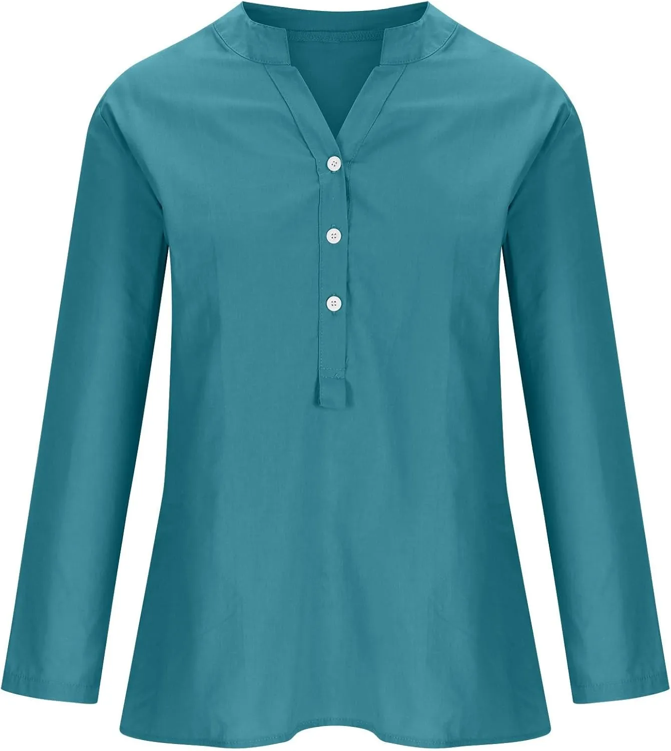 Women Buttons Shirt Cotton Linen Cuffed Sleeve V-Neck Oversized Shirts Casual Loose Solid Blouse Tunic Tops