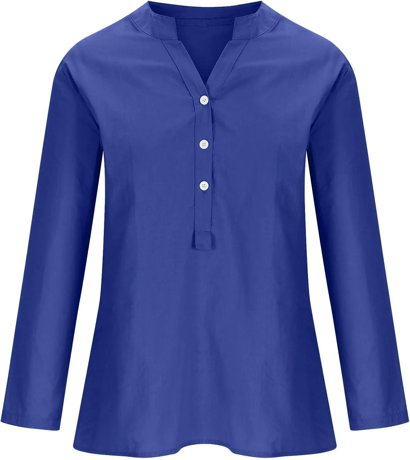 Women Buttons Shirt Cotton Linen Cuffed Sleeve V-Neck Oversized Shirts Casual Loose Solid Blouse Tunic Tops