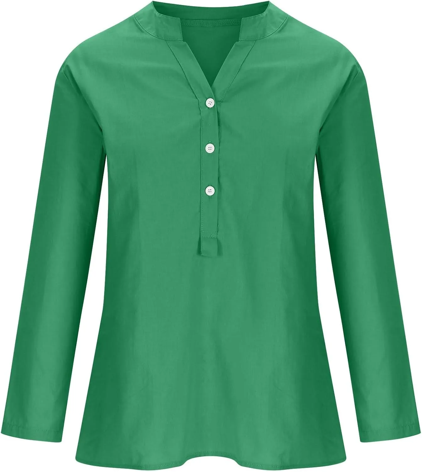 Women Buttons Shirt Cotton Linen Cuffed Sleeve V-Neck Oversized Shirts Casual Loose Solid Blouse Tunic Tops