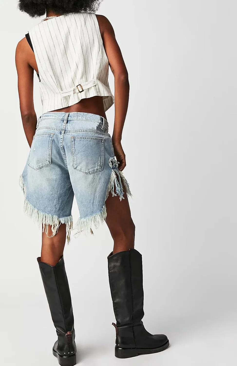 Women Cut Off Denim Shorts Low Waisted Frayed Raw Hem Ripped Distressed Baggy Jeans Shorts Casual Wide Leg Shorts