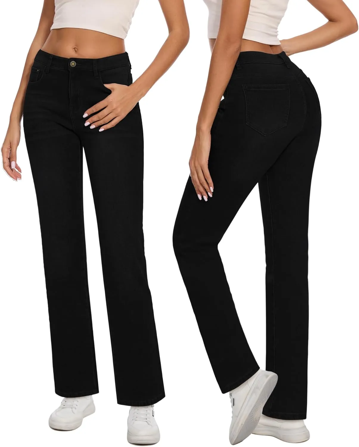 Women Fleece Lined Jeans Women's High Waisted Straight Leg Jeans Winter Fleece Lined Jean Pants