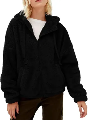 Women Fuzzy Fleece Jackets Milk Print Coat Short Zip Up Coat Pocket Outwears Winter Fleece Lined Shirt Jacket