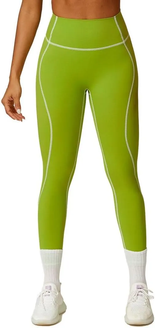 Women High Waisted Seamline Stretch Fit Leggings Tummy Control Athletic Tights Yoga Pants