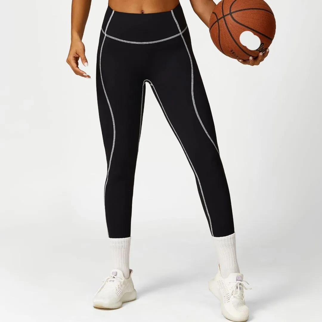 Women High Waisted Seamline Stretch Fit Leggings Tummy Control Athletic Tights Yoga Pants
