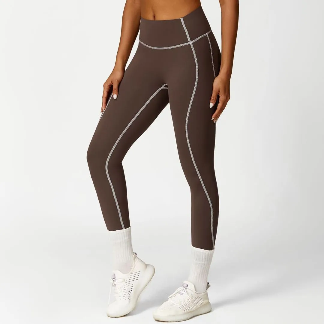 Women High Waisted Seamline Stretch Fit Leggings Tummy Control Athletic Tights Yoga Pants