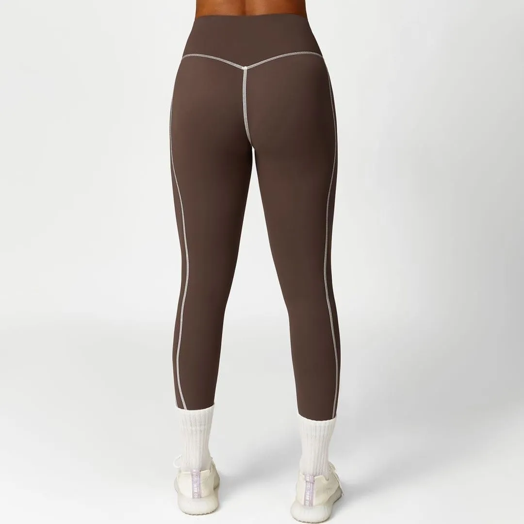 Women High Waisted Seamline Stretch Fit Leggings Tummy Control Athletic Tights Yoga Pants