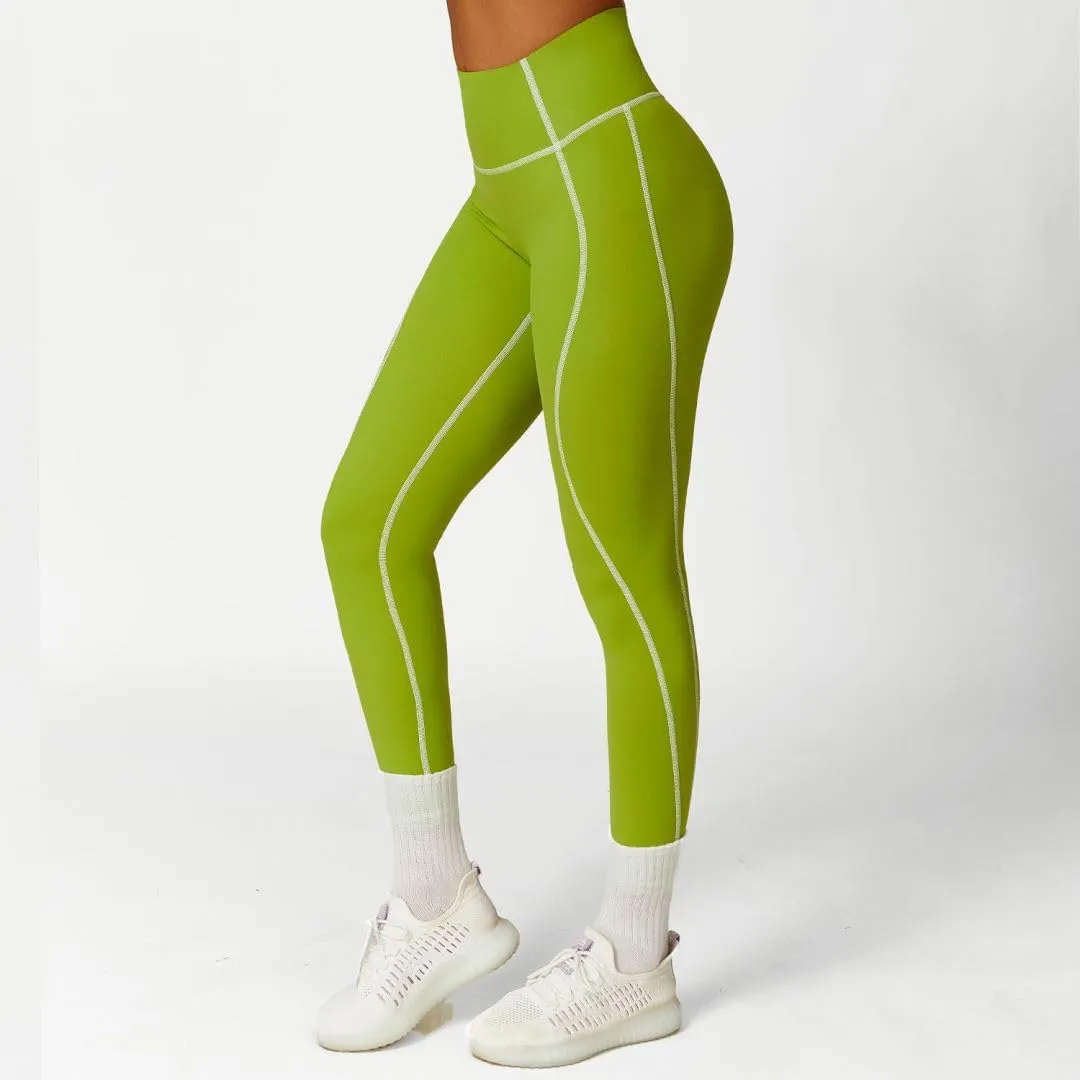 Women High Waisted Seamline Stretch Fit Leggings Tummy Control Athletic Tights Yoga Pants