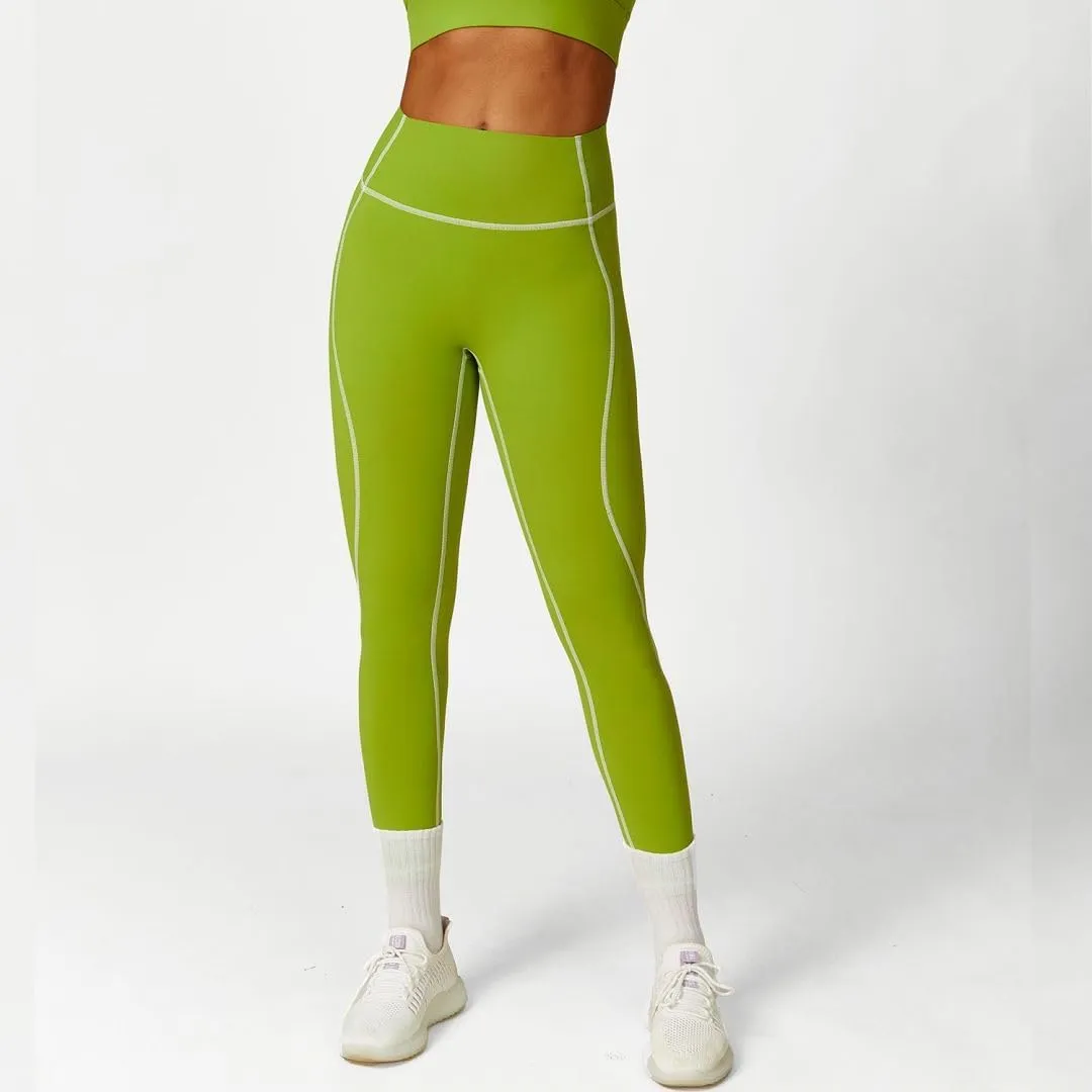 Women High Waisted Seamline Stretch Fit Leggings Tummy Control Athletic Tights Yoga Pants