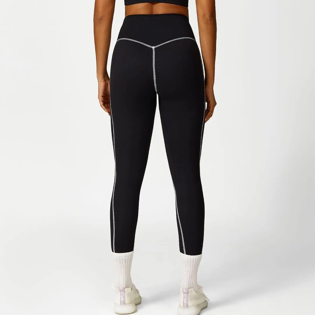Women High Waisted Seamline Stretch Fit Leggings Tummy Control Athletic Tights Yoga Pants