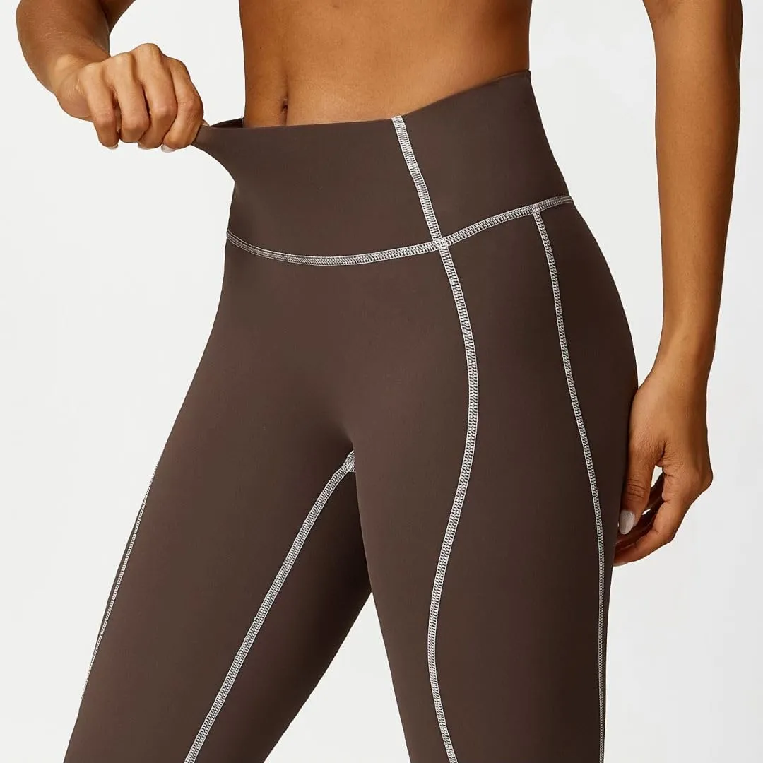 Women High Waisted Seamline Stretch Fit Leggings Tummy Control Athletic Tights Yoga Pants