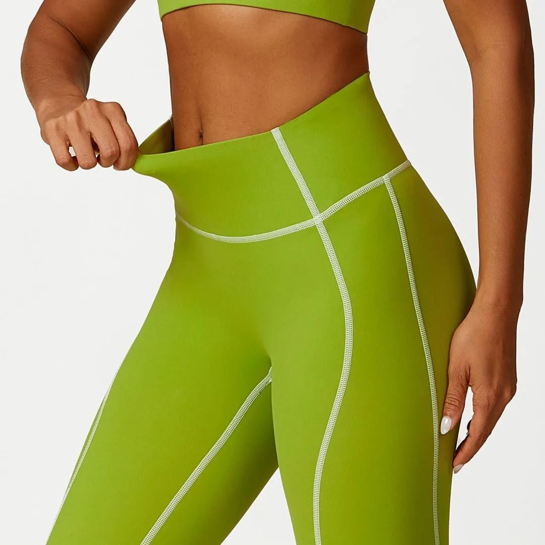 Women High Waisted Seamline Stretch Fit Leggings Tummy Control Athletic Tights Yoga Pants