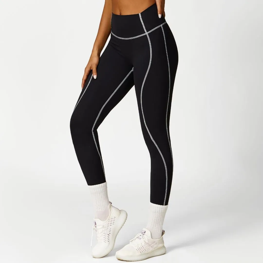 Women High Waisted Seamline Stretch Fit Leggings Tummy Control Athletic Tights Yoga Pants