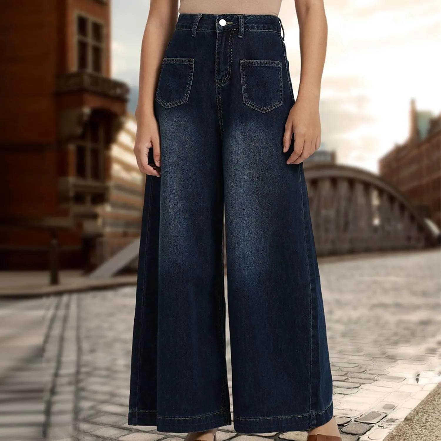 Women Jeans High Waisted Trendy Stretch Boyfriend Baggy Jeans Straight Wide Leg Casual Denim Pants Teen Girls Trousers
