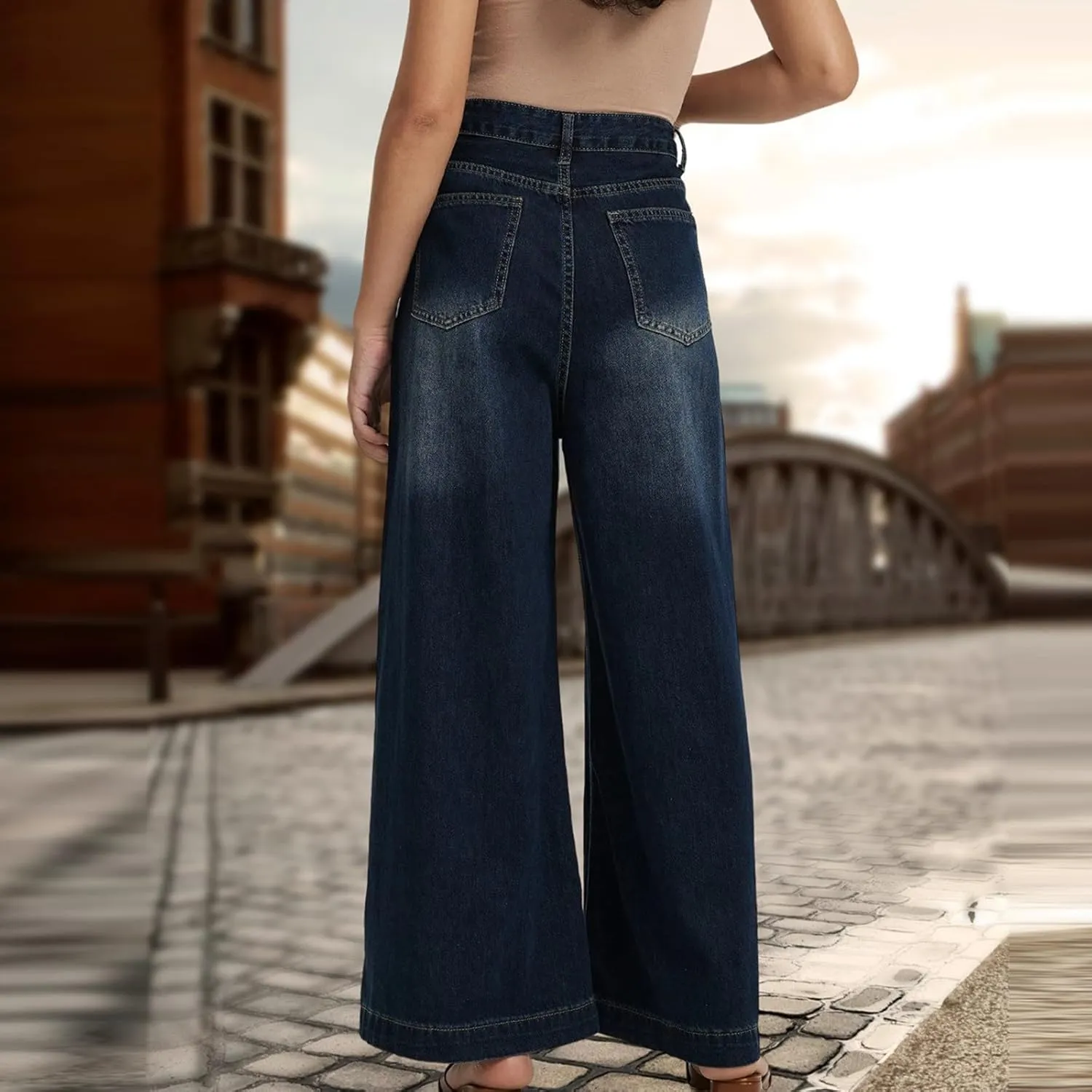 Women Jeans High Waisted Trendy Stretch Boyfriend Baggy Jeans Straight Wide Leg Casual Denim Pants Teen Girls Trousers