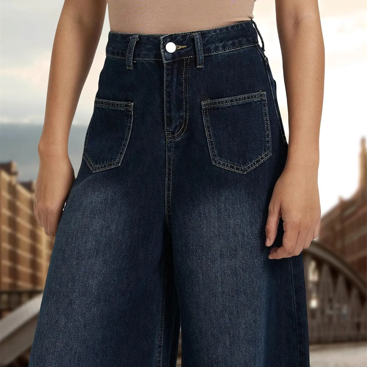 Women Jeans High Waisted Trendy Stretch Boyfriend Baggy Jeans Straight Wide Leg Casual Denim Pants Teen Girls Trousers