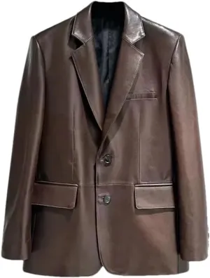 Women Leather Midi Single Breasted Blazer Loose Vintage Loose Solid Casual Coats Boyfriend Suit Jacket