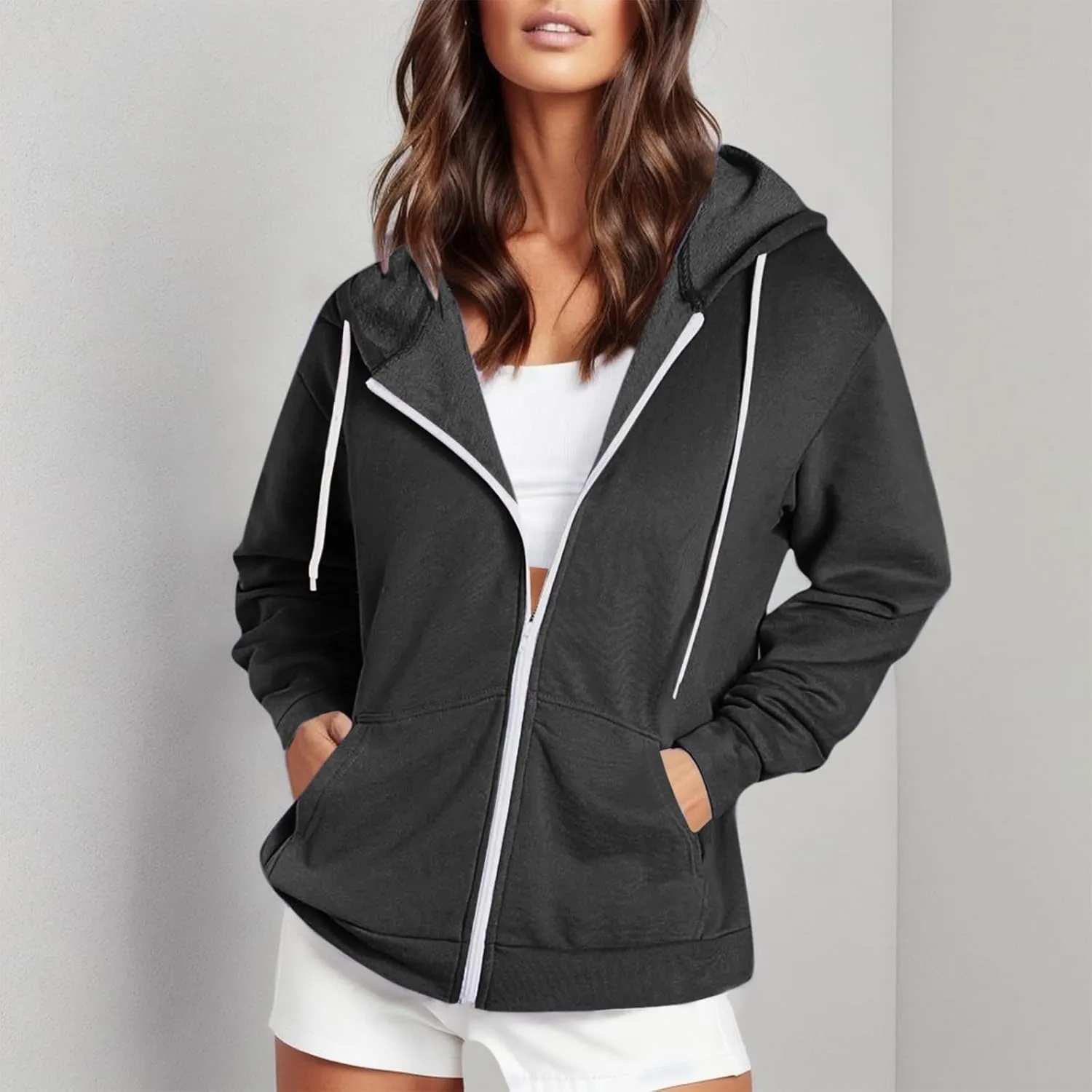 Women Oversized Zip Up Hoodies Sweatshirts 2024 Winter Clothes Teen Girl Fall Coats Casual Drawstring Jackets Pockets