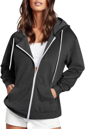 Women Oversized Zip Up Hoodies Sweatshirts 2024 Winter Clothes Teen Girl Fall Coats Casual Drawstring Jackets Pockets