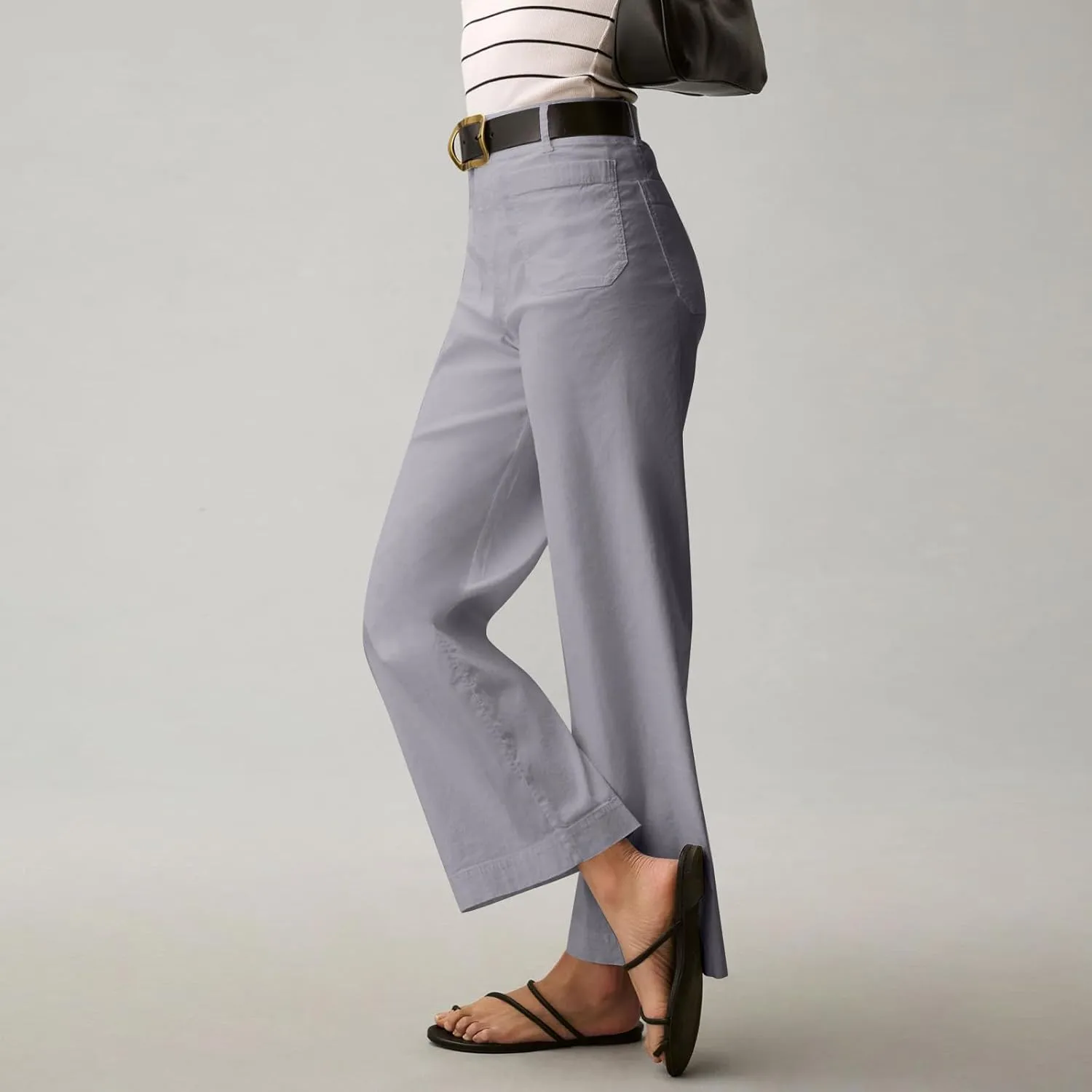 Women Stretch Twill Cropped Pants Wide Leg Jeans with Patch Pocket Straight Leg Chino Pants Casual Ankle Jeans