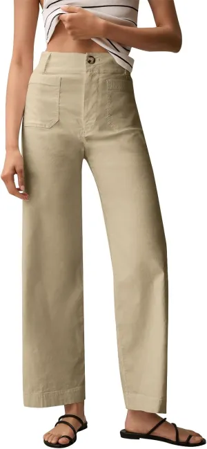 Women Stretch Twill Cropped Pants Wide Leg Jeans with Patch Pocket Straight Leg Chino Pants Casual Ankle Jeans