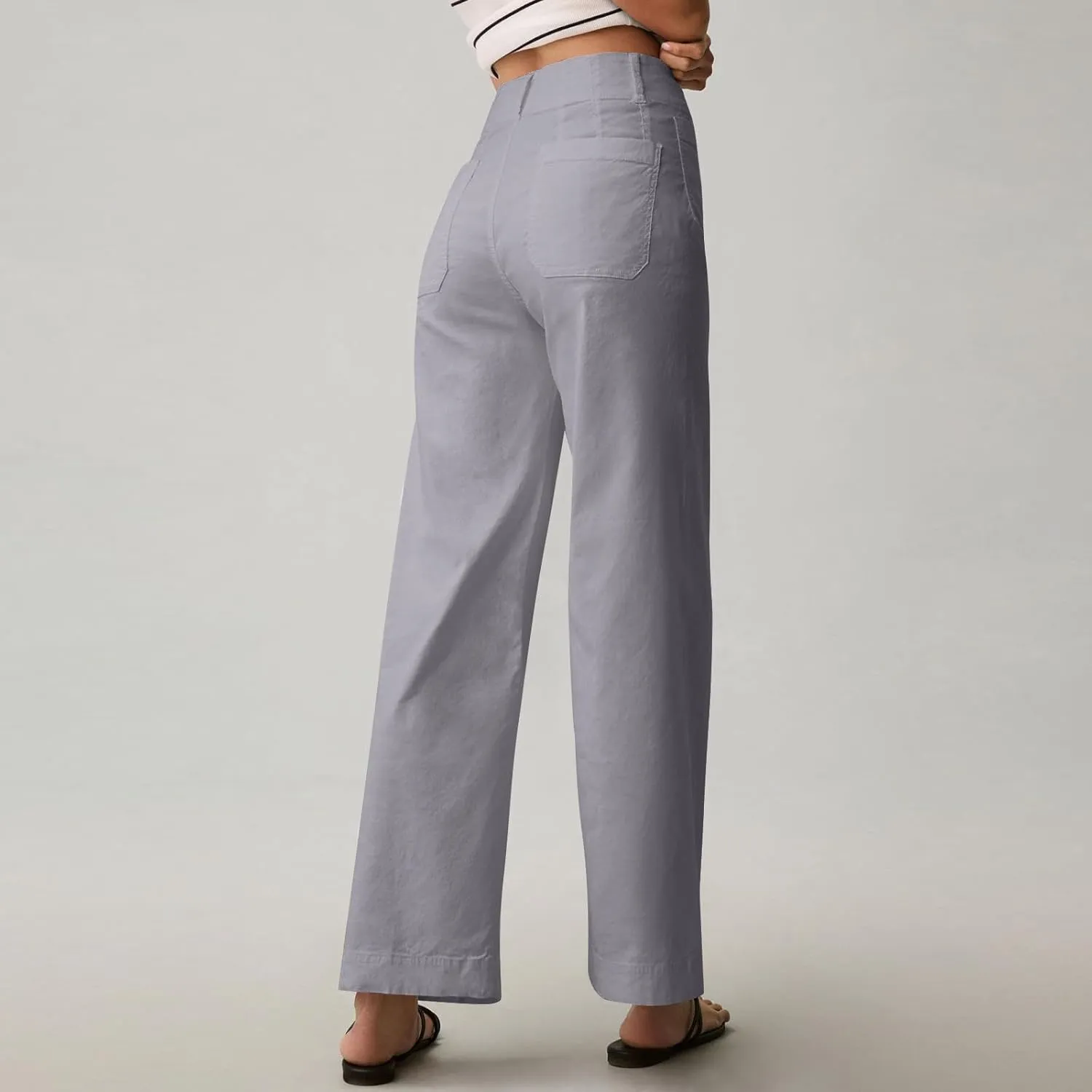 Women Stretch Twill Cropped Pants Wide Leg Jeans with Patch Pocket Straight Leg Chino Pants Casual Ankle Jeans