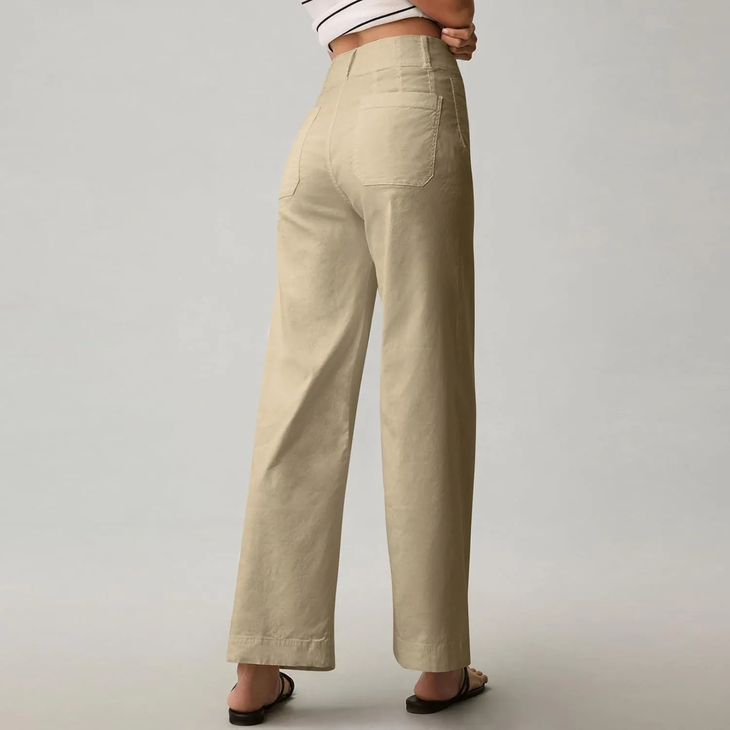 Women Stretch Twill Cropped Pants Wide Leg Jeans with Patch Pocket Straight Leg Chino Pants Casual Ankle Jeans