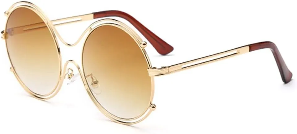 Women Sunglasses Mirror Round lens Shades Metal Frame Sun glasses Women Designer Summer Style Double Circle Eyewear