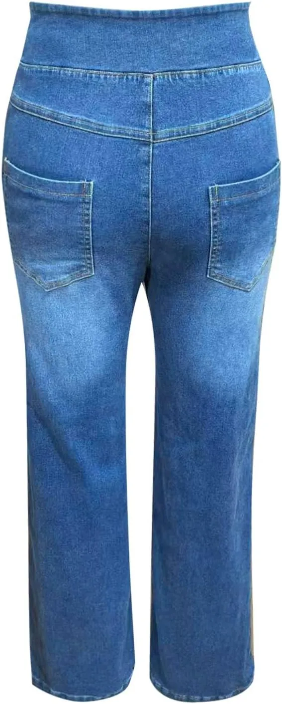 Women Sweatpant Jeans 2025 Sweatpants That Look Like Jeans High Waisted Stretchy Wide Leg Denim Pants with Pockets