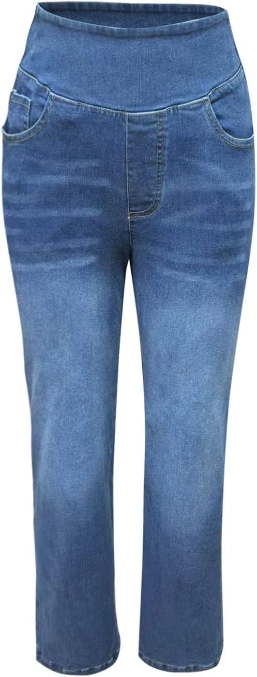 Women Sweatpant Jeans,Sweatpants That Look Like Jeans,High Waisted Stretchy Pull On Wide Leg Denim Pants with Pockets