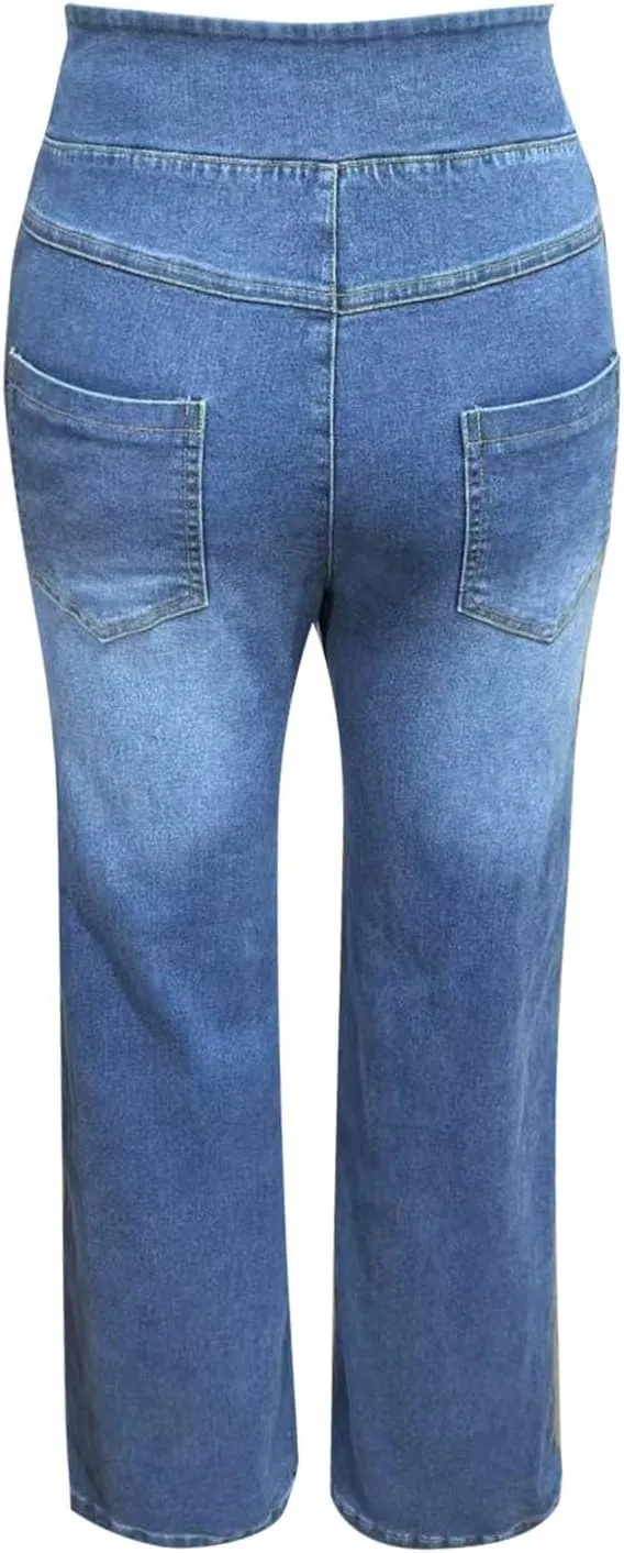 Women Sweatpant Jeans,Sweatpants That Look Like Jeans,High Waisted Stretchy Pull On Wide Leg Denim Pants with Pockets