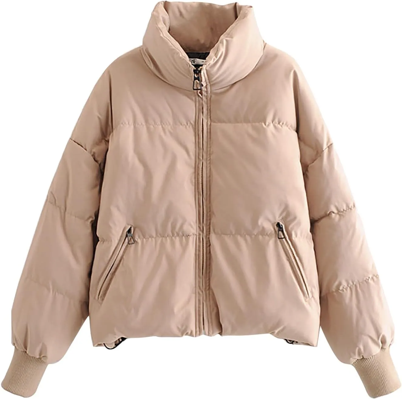 Womens 2024 Winter Fashion Zipper Solid Puffer Coats Thicken Warm Zipper Down Jackets Daily Outdoor Commuting Outwear