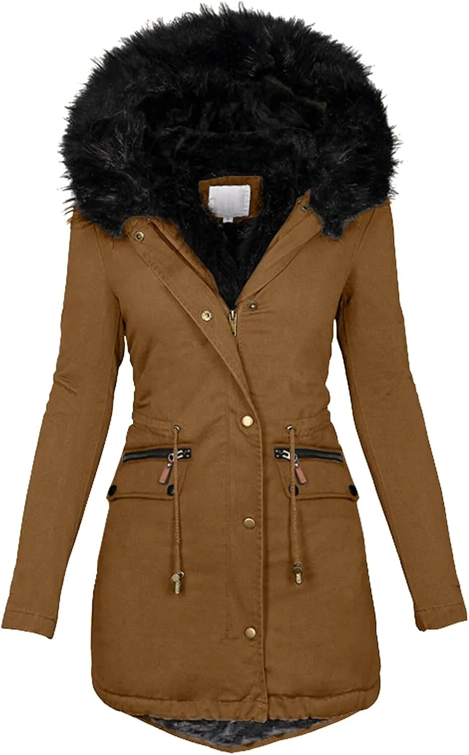 Womens 2024 Winter Vintage Daily Oversized Fleece Jacket Lapel Long Sleeve Thicken Coat Hooded Warm Soft Slim Outwear
