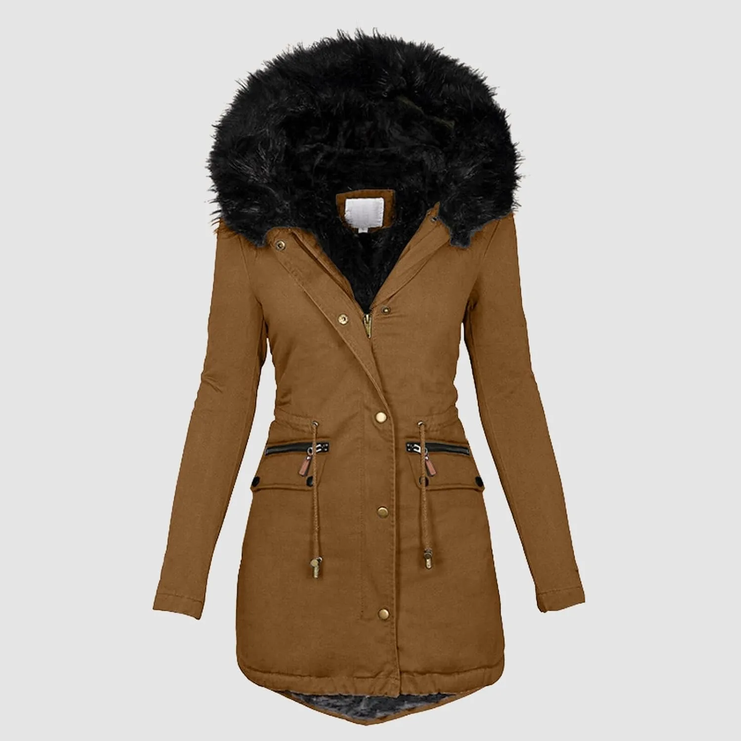 Womens 2024 Winter Vintage Daily Oversized Fleece Jacket Lapel Long Sleeve Thicken Coat Hooded Warm Soft Slim Outwear