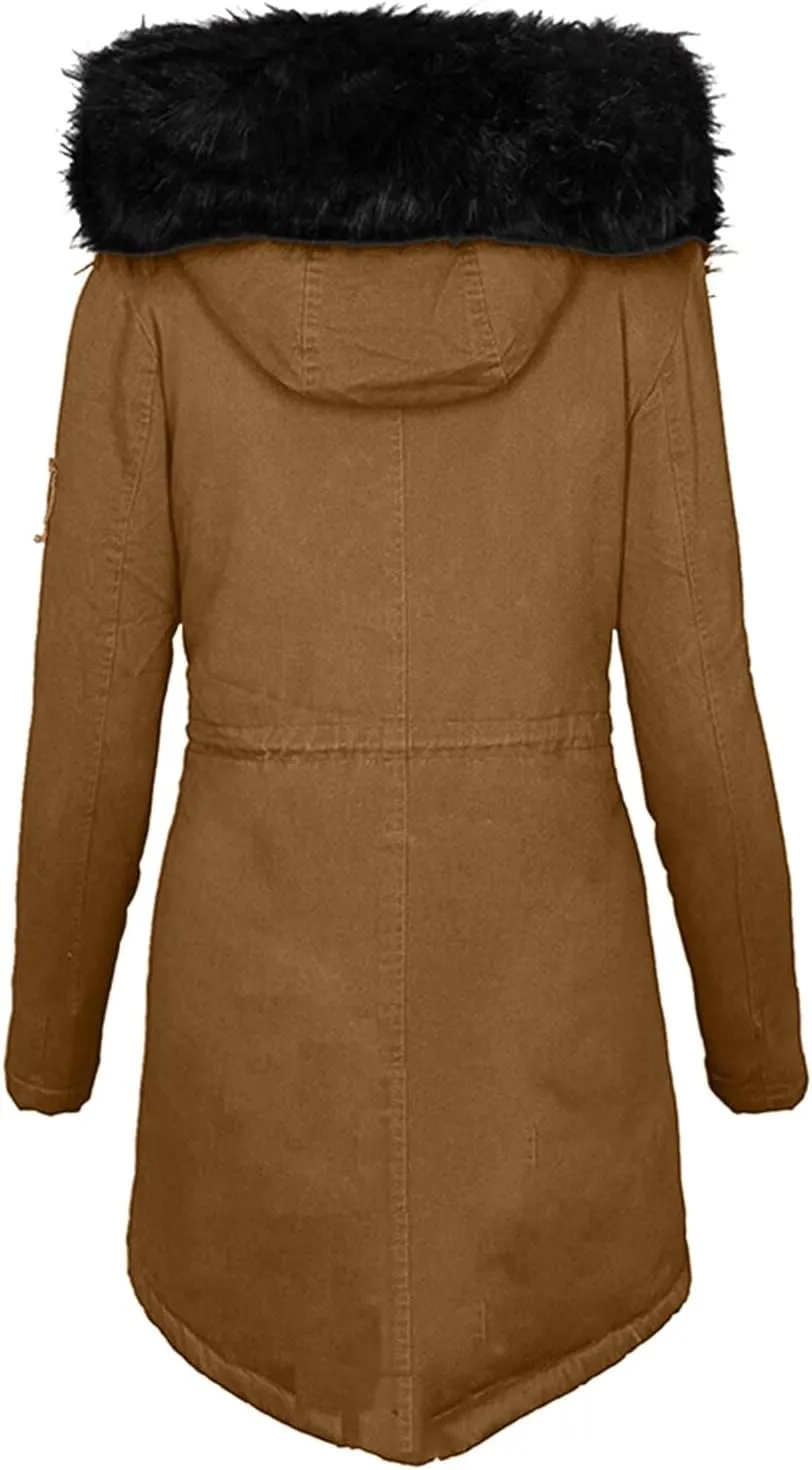 Womens 2024 Winter Vintage Daily Oversized Fleece Jacket Lapel Long Sleeve Thicken Coat Hooded Warm Soft Slim Outwear