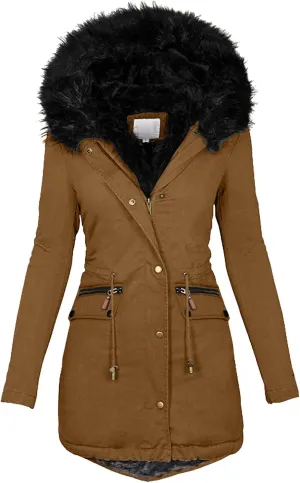 Womens 2024 Winter Vintage Daily Oversized Fleece Jacket Lapel Long Sleeve Thicken Coat Hooded Warm Soft Slim Outwear
