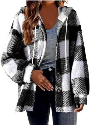 Womens Button Down Hoodies Fleece Lined Coats Soft Comfy Warm Cardigan Sweaters Plus Size Sherpa Jackets Outerwear