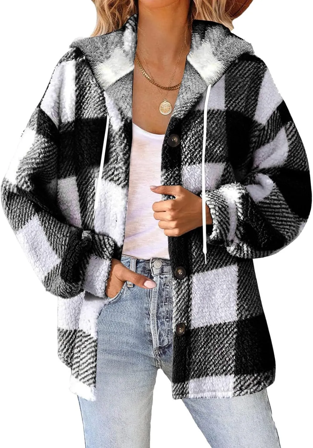 Womens Button Down Hoodies Fleece Lined Coats Soft Comfy Warm Cardigan Sweaters Plus Size Sherpa Jackets Outerwear