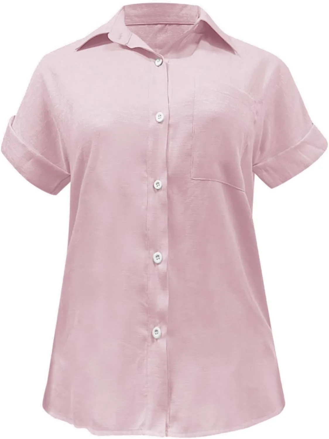 Women's Button Down Shirts Sleeve Down Christmas Fall Jacket Rolled Cuffed Short Sleeve Blouse Long Button Down