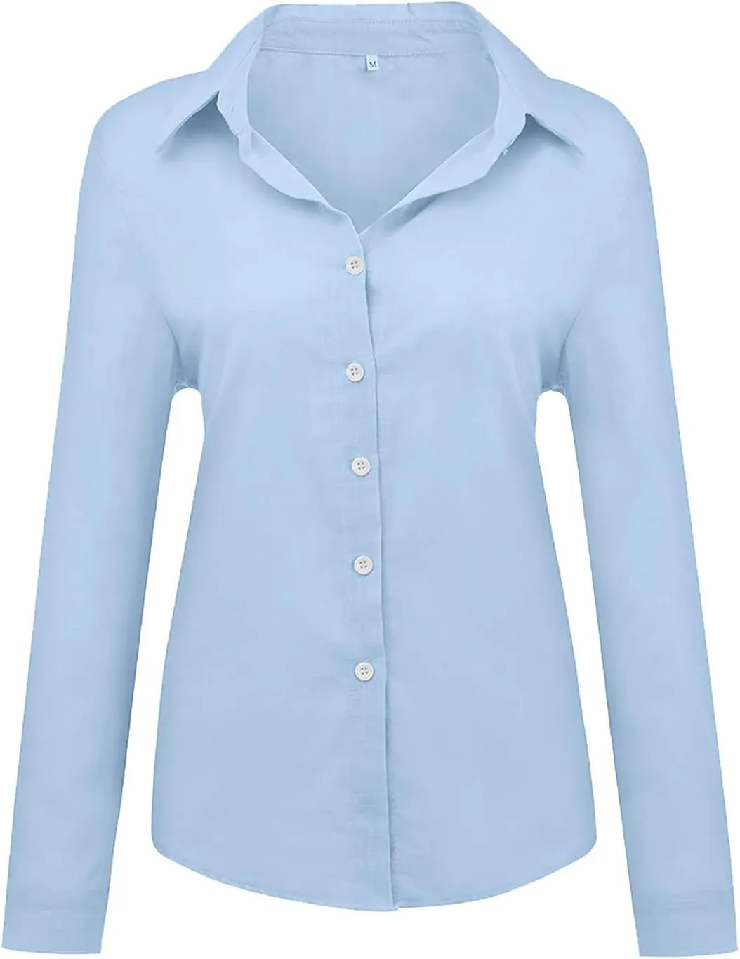 Womens Button Shirt Linen Roll Up Cuffed Sleeve V Neck Beach Shirt Casual Loose Solid Color Blouse Tunics Top