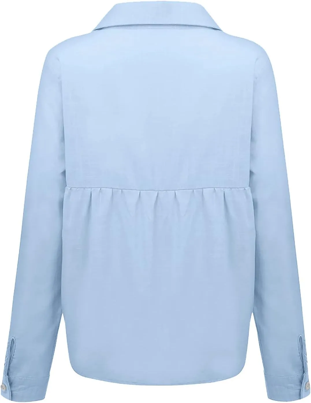 Womens Button Shirt Linen Roll Up Cuffed Sleeve V Neck Beach Shirt Casual Loose Solid Color Blouse Tunics Top