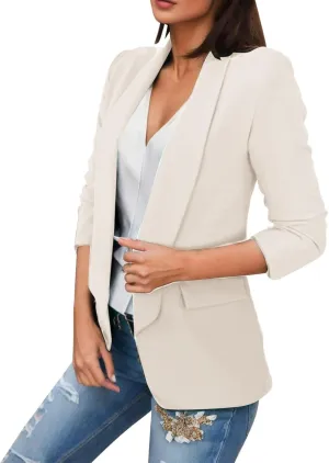 Womens Casual Blazers 2024 Open Front Long Sleeve Work Office Jackets Basic Lapel Collar Blazer Business Outfit