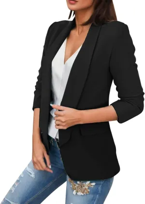 Womens Casual Blazers 2024 Open Front Long Sleeve Work Office Jackets Basic Lapel Collar Blazer Business Outfit