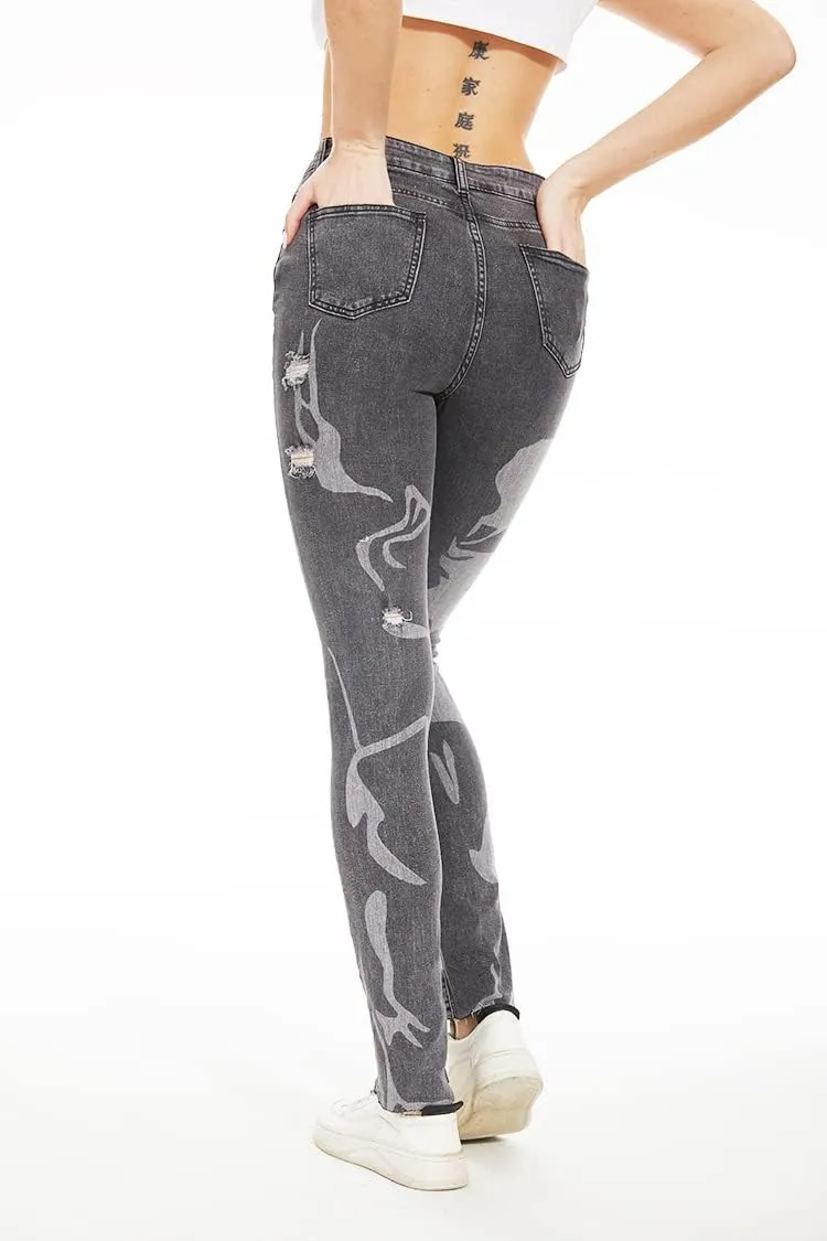 Womens Casual Jeans Denim Pants Vintage Trousers with Pockets