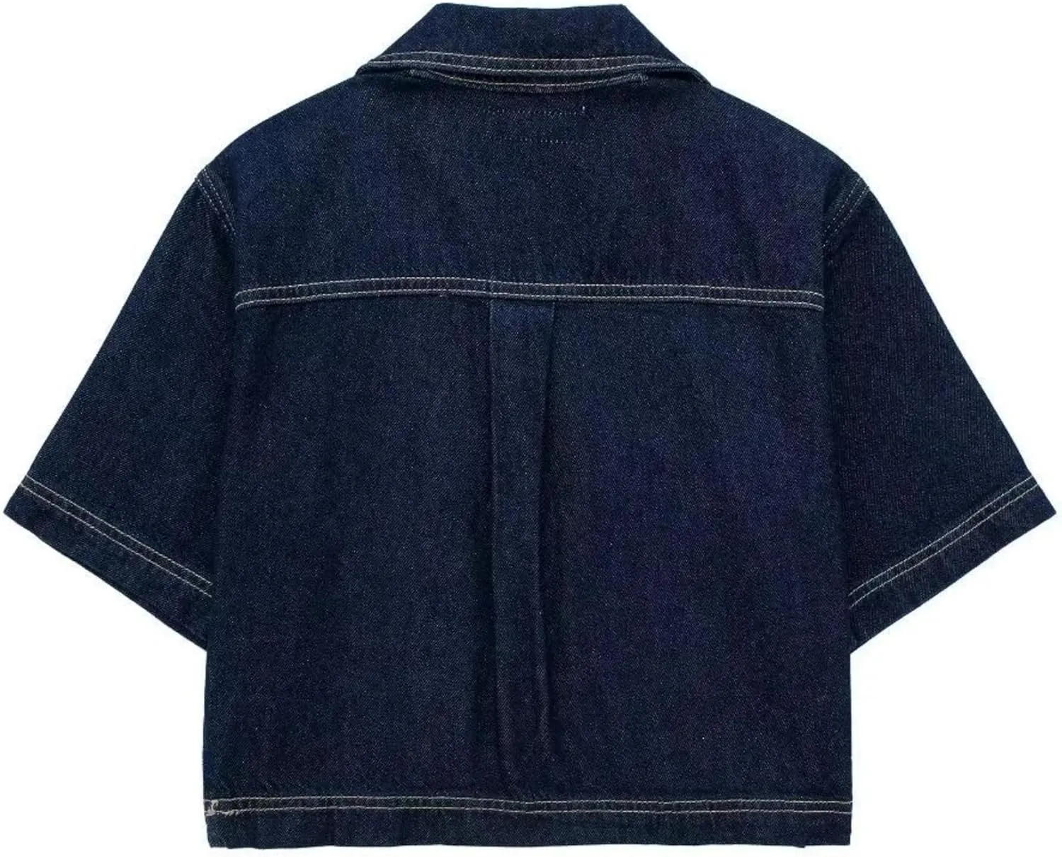 Women's Cropped Denim Shirt Casaul V Neck Short Cuffed Sleeve Denim Jean Shirts Jacket Tops 