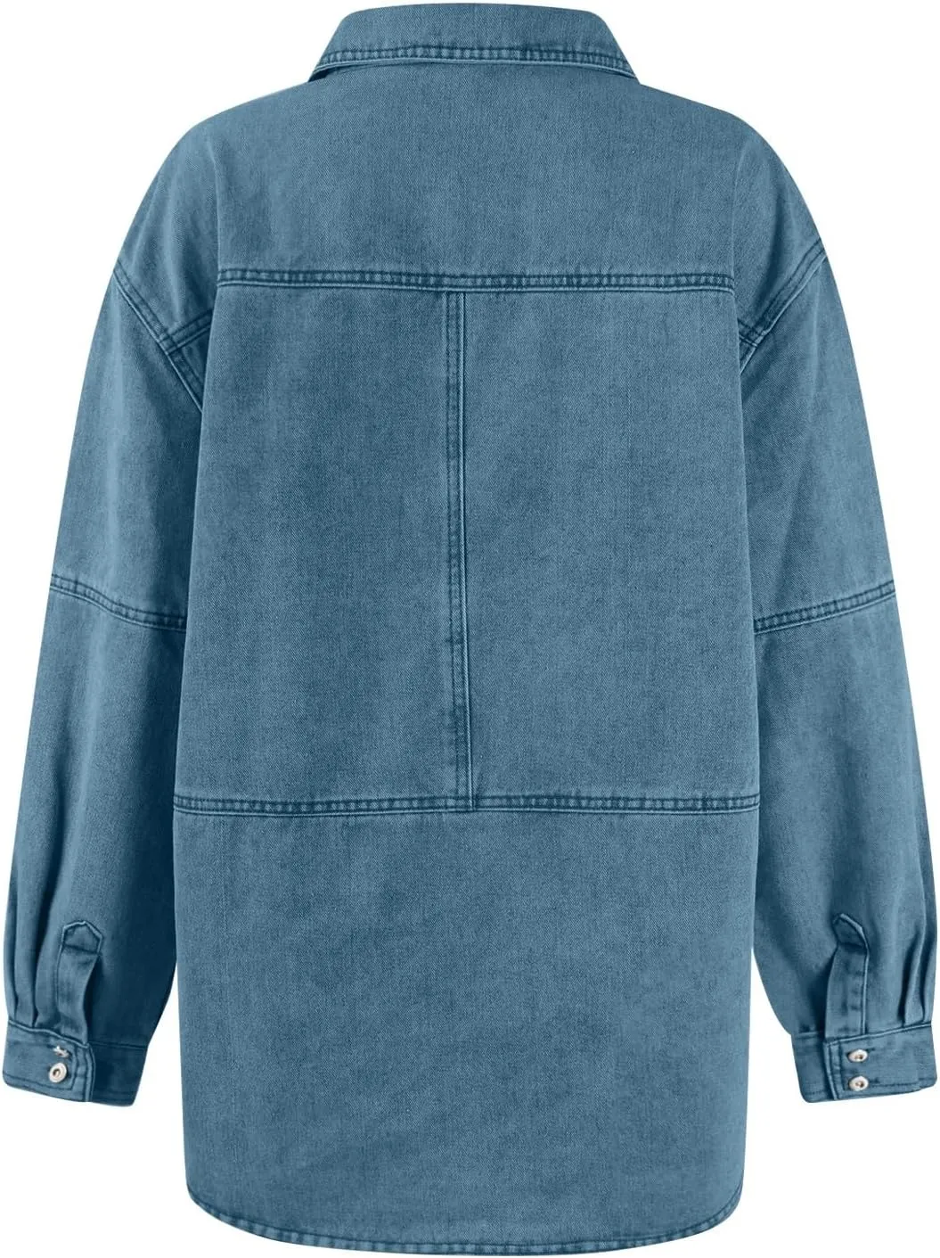 Women's Denim Pullover Casual Button V Neck Blouse Loose Fit Long Sleeve Jean Jacket