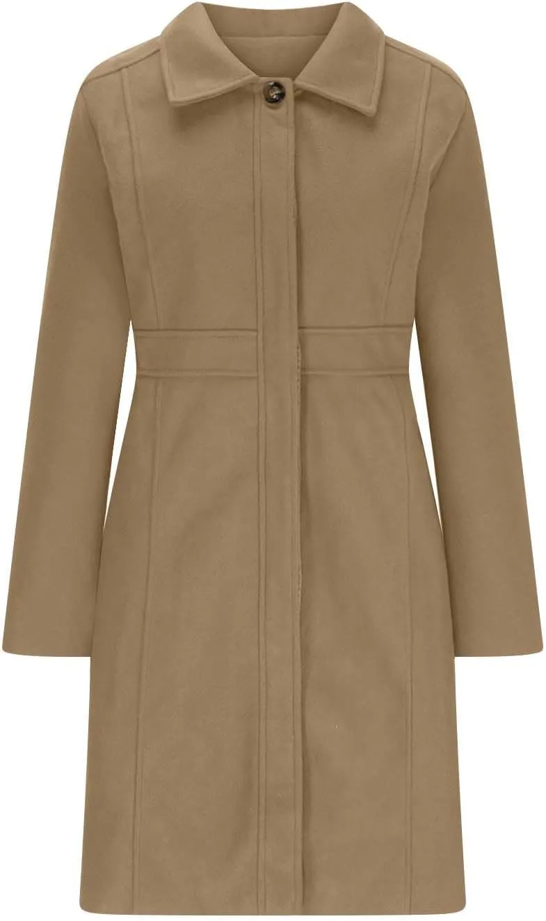 Women's Elegant Wool Blend Coat Lapel Single Breasted Long Sleeve Mid Winter Overcoat Work Office Pea Coats