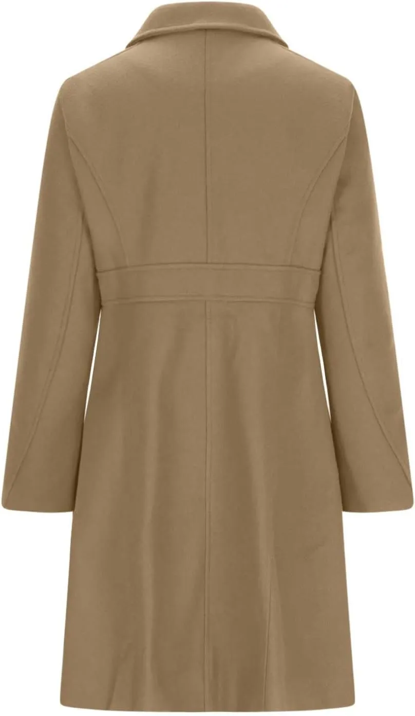 Women's Elegant Wool Blend Coat Lapel Single Breasted Long Sleeve Mid Winter Overcoat Work Office Pea Coats