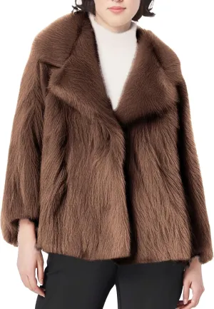 Womens Faux Coat Winter Shaggy Casual Oversized Lapel Jackets Warm Fuzzy Outerwear Long Lined Trench Coat